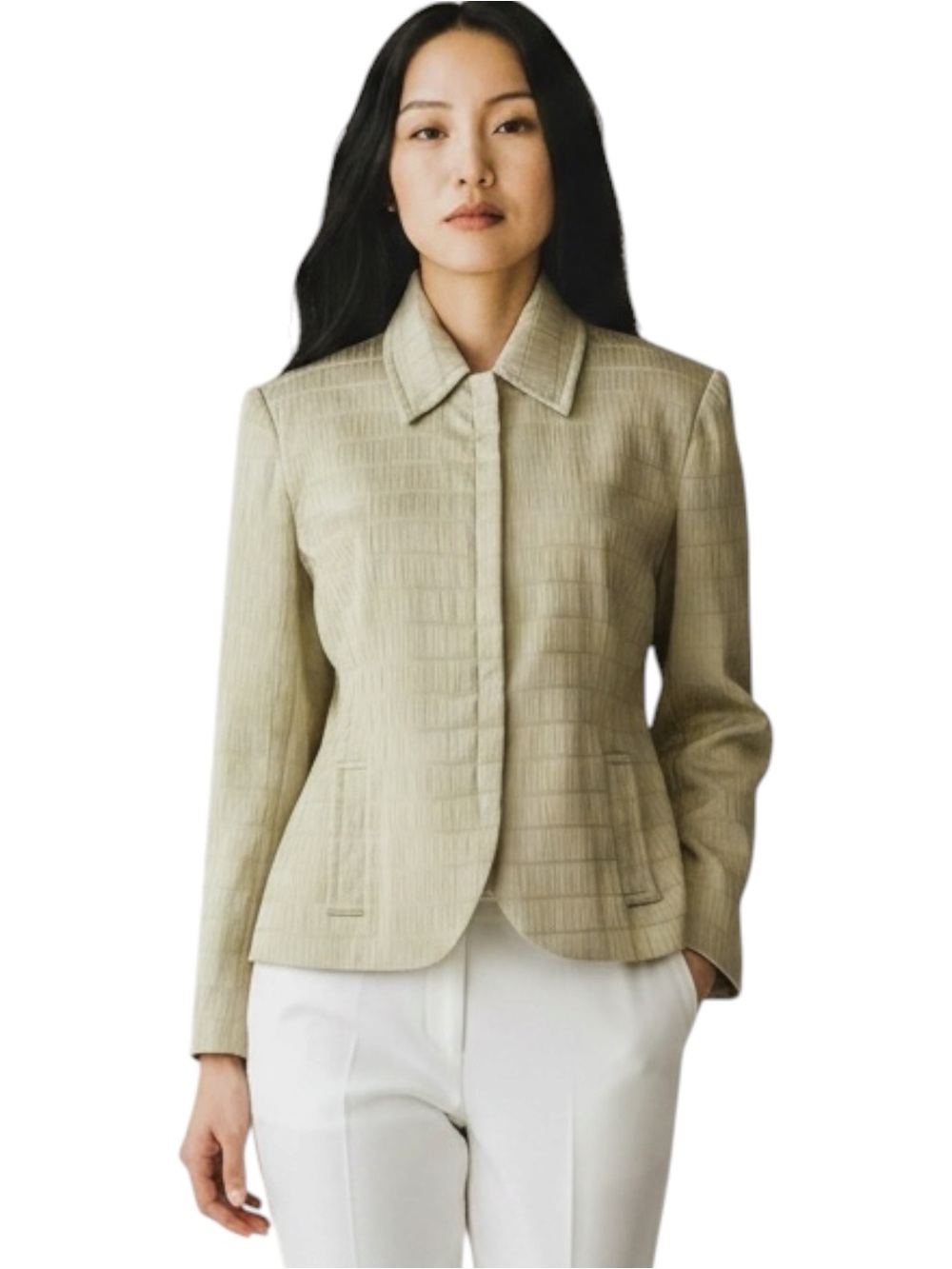 Rena Rowan Beige Crinkle Coastal Grandma Full Zip Jacket Size 12